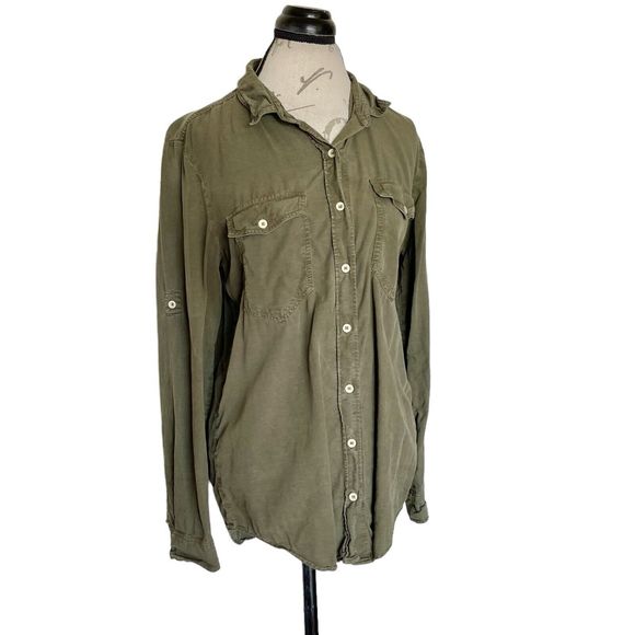Athleta Womens Medium Button down Shirt Long Sleeve Linen Blend Camping Hiking - Picture 2 of 12